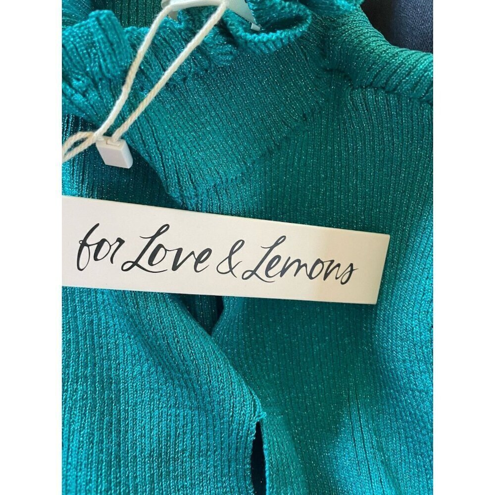 NWT For Love & Lemons "Lorelei" Cropped Sweater Top Teal Blue Metallic XS - Picture 9 of 11
